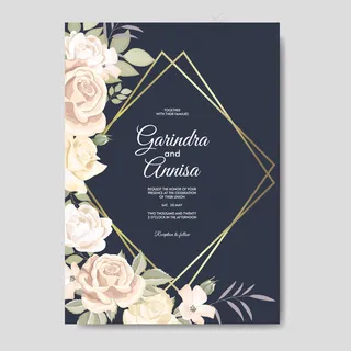 带美丽玫瑰的婚礼请柬