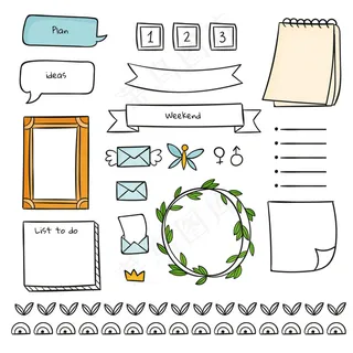 记事本和可爱的子弹日记模板形状