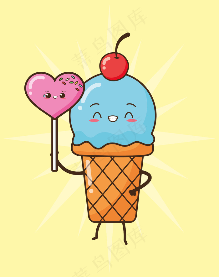 Kawaii快餐可爱的冰淇淋和棒棒糖插图