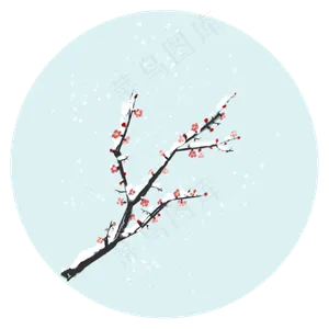 水墨画雪压梅花