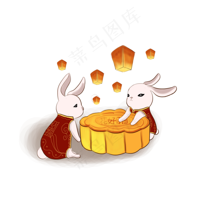 中秋节欢乐兔子节日场景元素