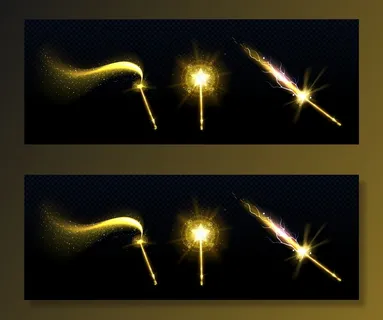 金色魔杖，透明表面上有星星和魔法火花