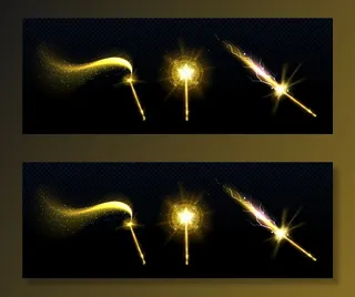 金色魔杖，透明表面上有星星和魔法火花