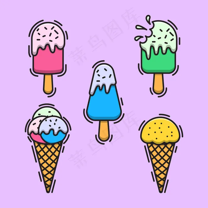 卡瓦伊冰淇淋插图eps,ai矢量模版下载
