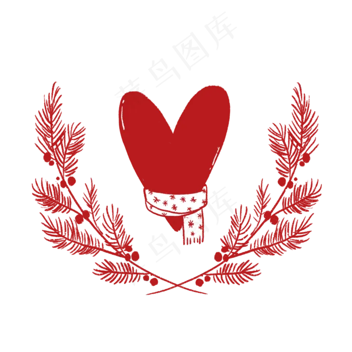圣诞节松树花环和爱心PNG免抠(2048X2048(DPI:300))psd模版下载