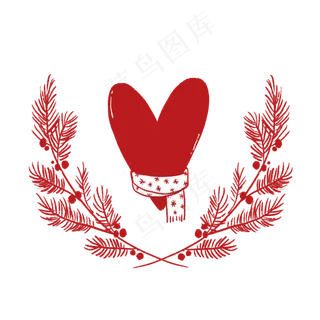 圣诞节松树花环和爱心PNG免抠