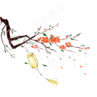 古风手绘梅花灯笼素材免抠
