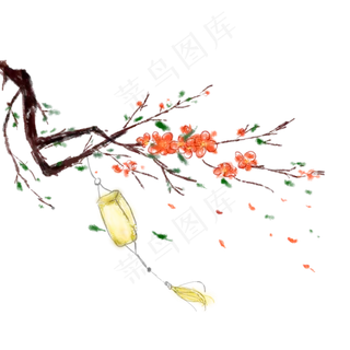 古风手绘梅花灯笼素材免抠