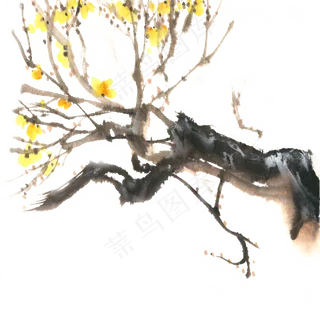 腊梅花开水墨画PNG免抠素材 腊梅花开水墨画PNG免抠素材