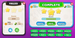 级别失败，并弹出带有按钮的“级别完成”菜单