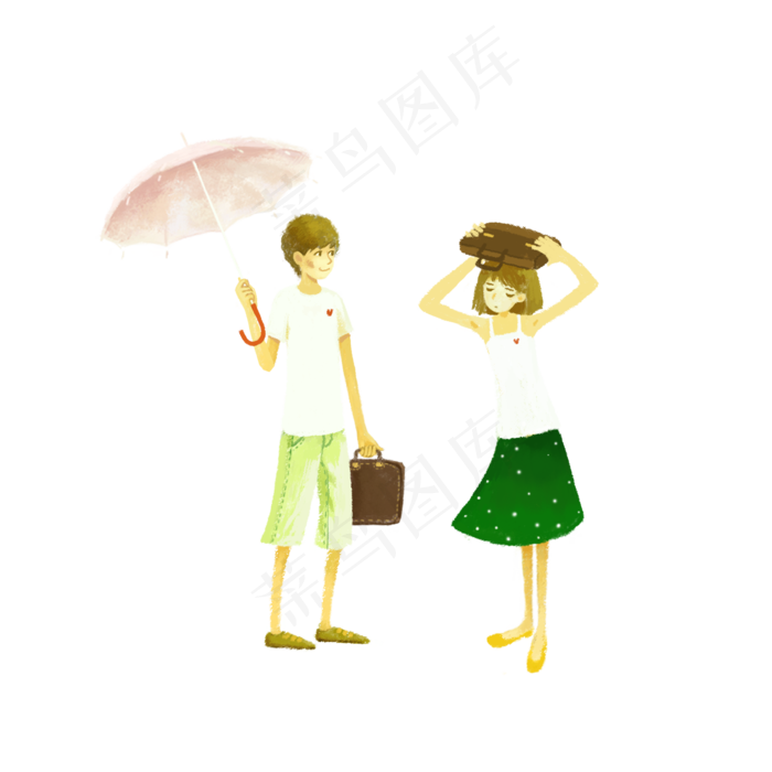 七夕男孩女孩相识雨中元素设计(2000X2000(DPI:96))psd模版下载