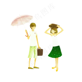 七夕男孩女孩相识雨中元素设计
