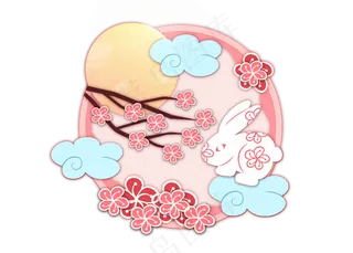 清新中秋月亮兔子剪纸