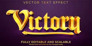金色胜利文本效果；可编辑游戏和金属文本样式