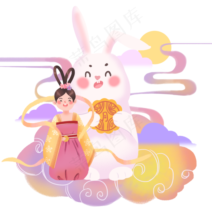 中秋八月十五嫦娥仙子可爱玉兔月(3500X3500(DPI:300))psd模版下载