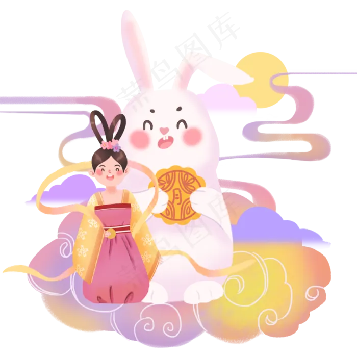 中秋八月十五嫦娥仙子可爱玉兔月(3500X3500(DPI:300))psd模版下载