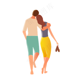 卡通一堆赤脚的小情侣简约设计可