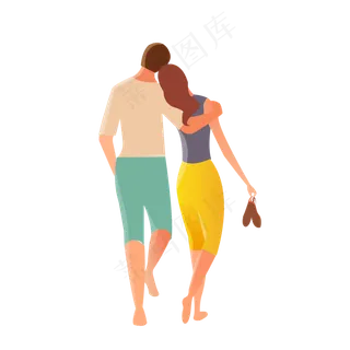 卡通一堆赤脚的小情侣简约设计可