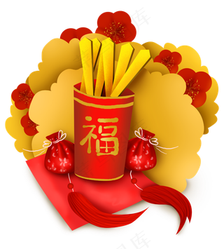 农历新年祈福签筒和福袋