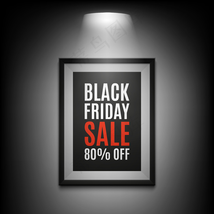 黑色星期五销售背景。黑色背景上有照明的相框。插图。