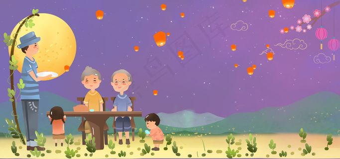 简约中秋佳节卡通清新banner图