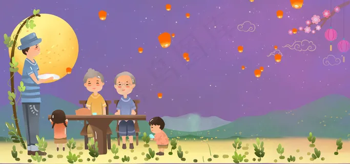 简约中秋佳节卡通清新banner图