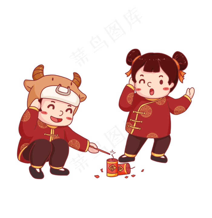 牛年福娃放鞭炮