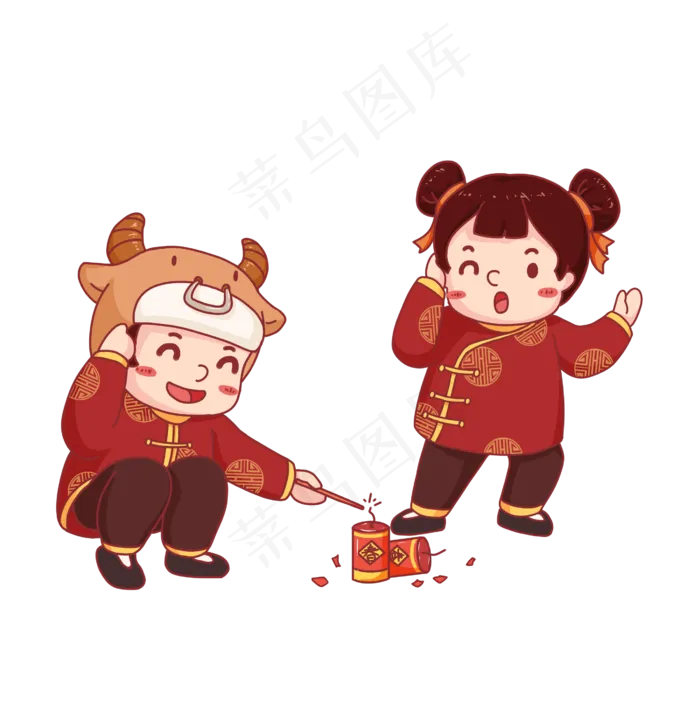 牛年福娃放鞭炮(2700X2768(DPI:299))psd模版下载