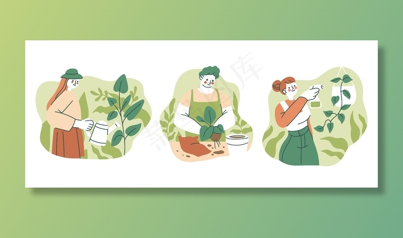 人们照料植物的插图