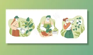 人们照料植物的插图