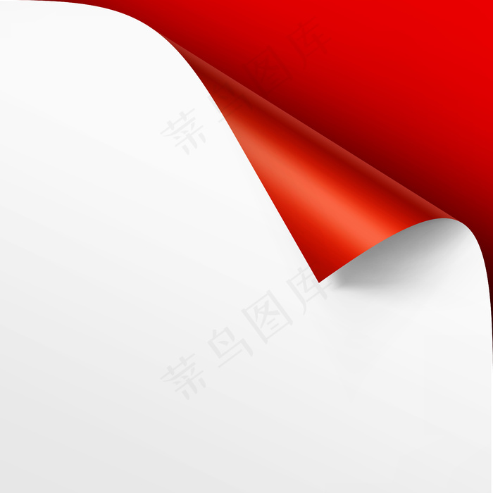 卷曲的白纸角落与阴影模拟特写隔离在鲜红色的背景eps,ai矢量模版下载