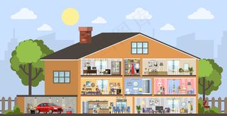 带车库的房屋建筑内部平面图。