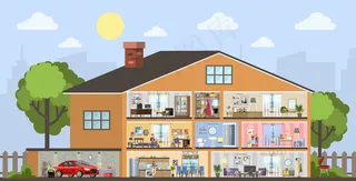 带车库的房屋建筑内部平面图。