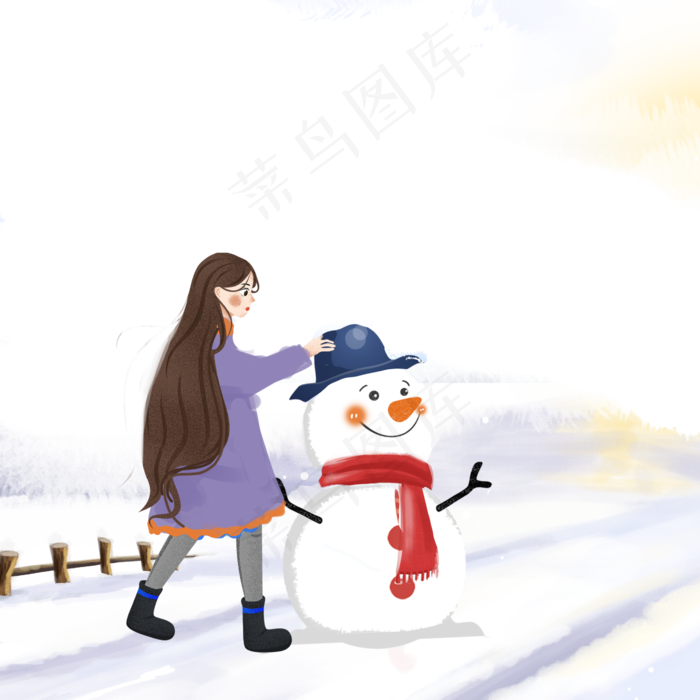 冬天堆雪人雪花女孩