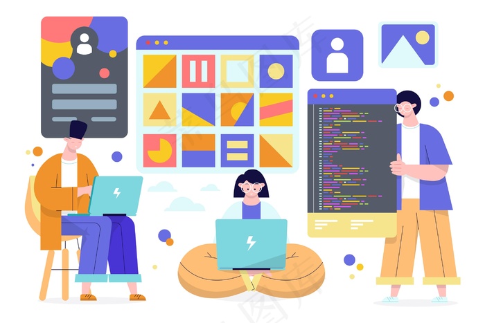 平面手绘web开发人员插图eps,ai矢量模版下载