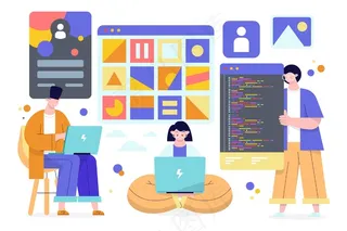 平面手绘web开发人员插图