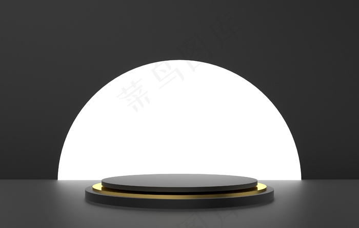 三维抽象形状和几何，黑色和金色舞台背景。