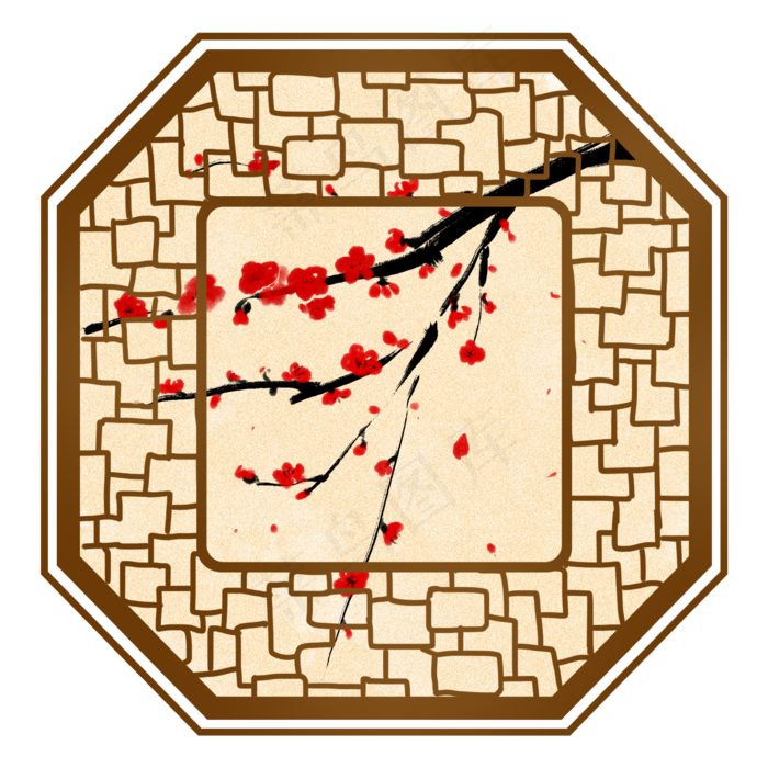 中国风腊梅复古边框典雅手绘(2000X2000(DPI:300))psd模版下载