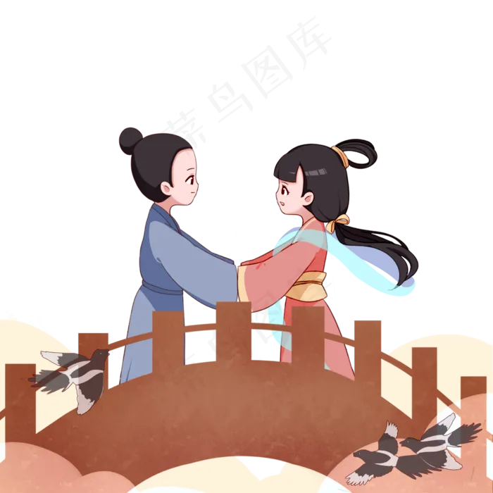 七夕节卡通牛郎织女(2500X2500(DPI:350))psd模版下载