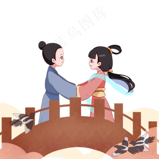 七夕节卡通牛郎织女