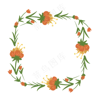 橙色秋天绿叶边框