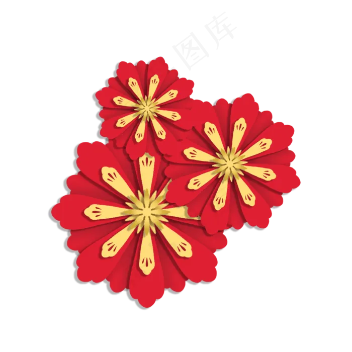 新年剪纸风红色花朵(2000X2000(DPI:300))psd模版下载