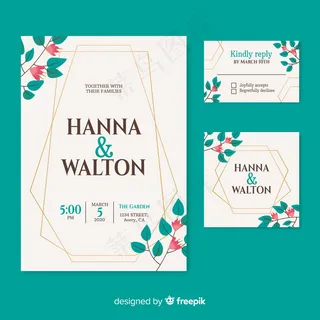 绿松石背景上的美丽婚礼请柬