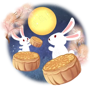 中秋节玉兔运月饼