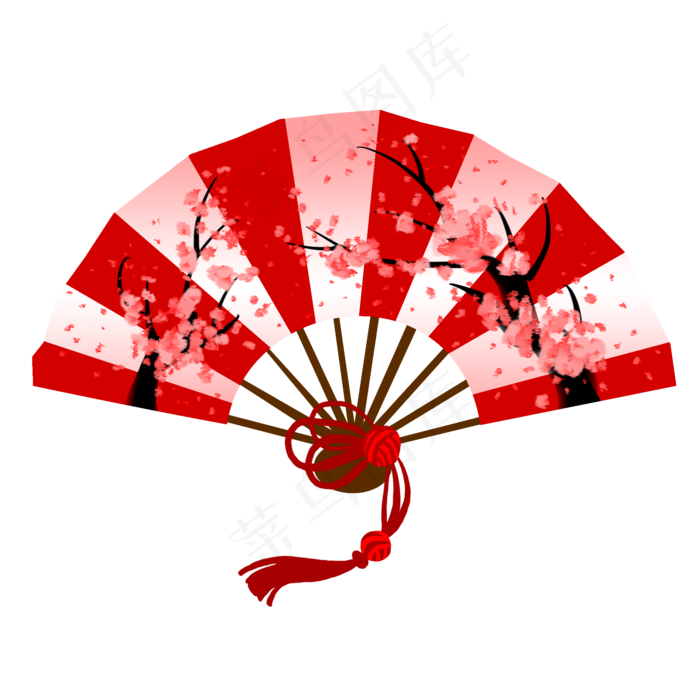 中国古风红白条纹梅花折扇