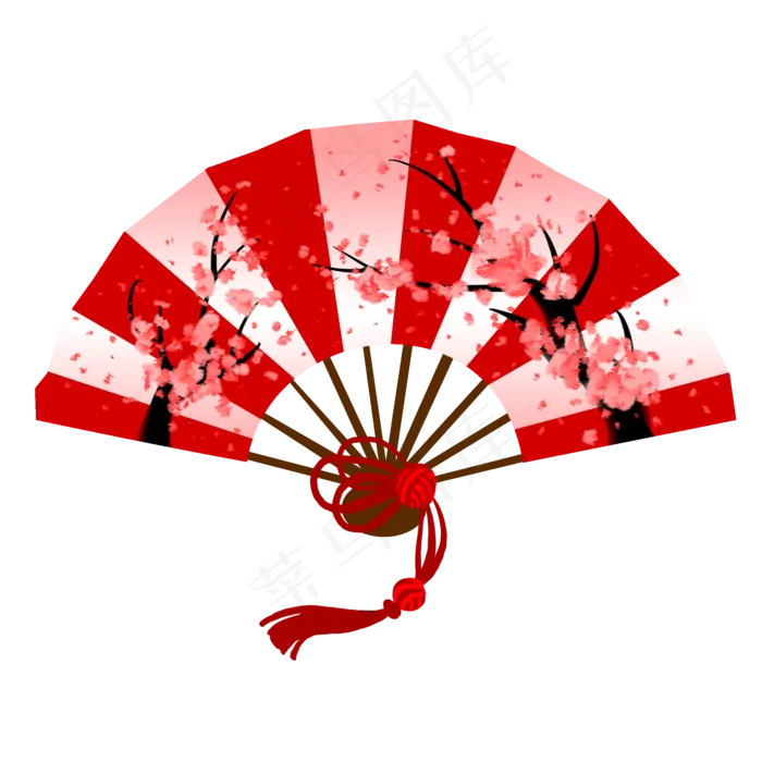 中国古风红白条纹梅花折扇(2000X2000(DPI:300))psd模版下载