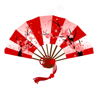 中国古风红白条纹梅花折扇