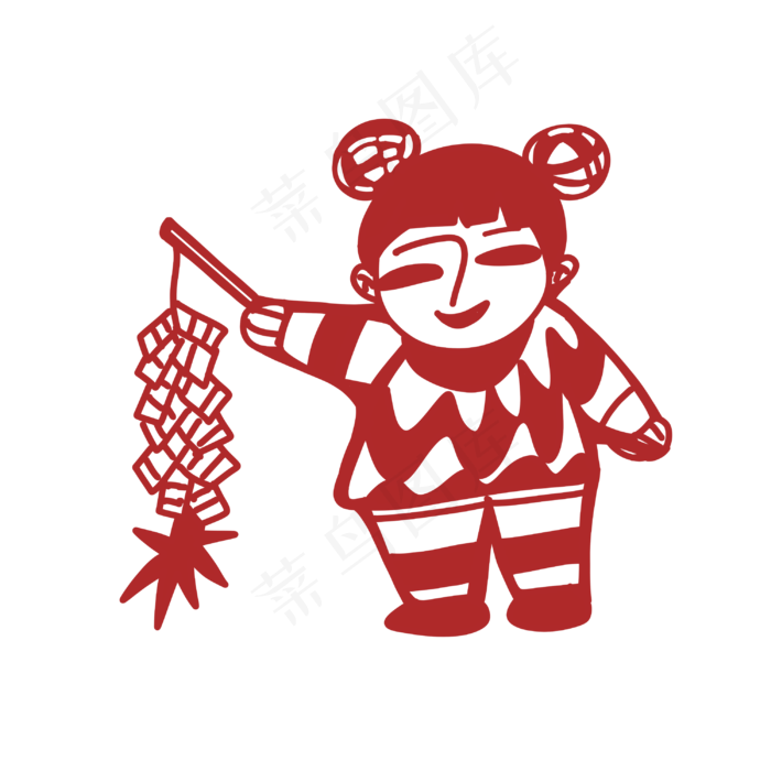 放鞭炮福娃剪纸