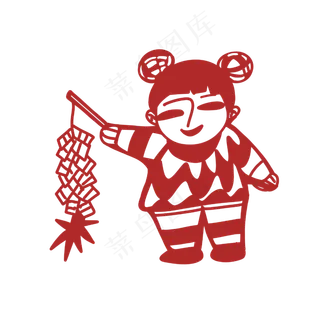 放鞭炮福娃剪纸