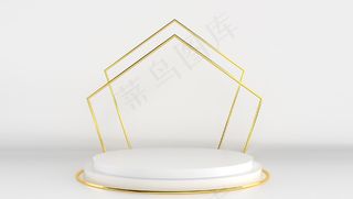 具有最小抽象背景的白色和金色3d渲染。有形状和几何的舞台表演。